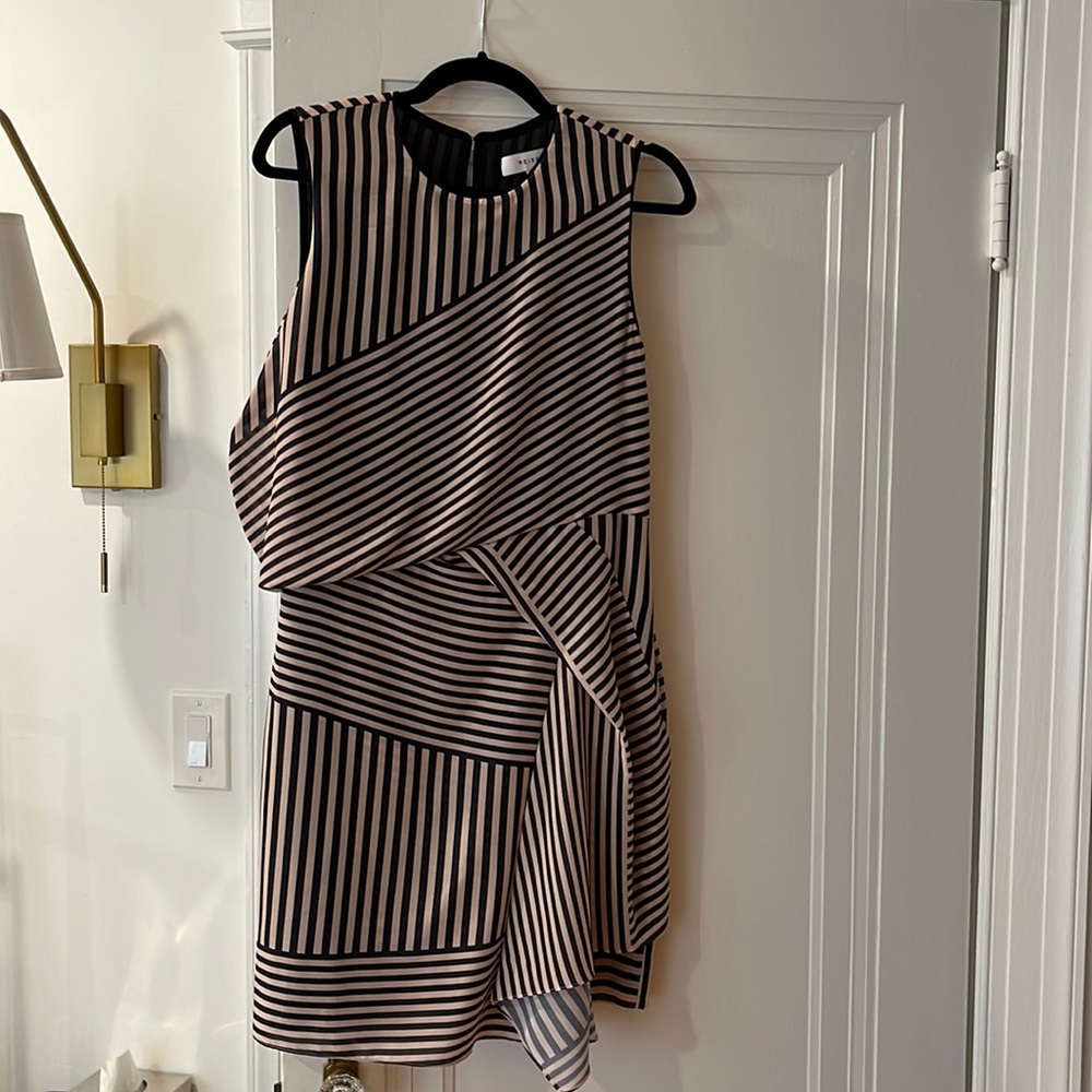 Reiss asymmetrical stripe silk dress